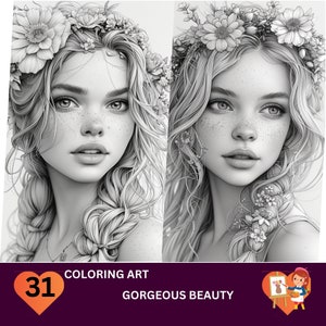 31 pagine da colorare di capolavori adulti + bambini - Download istantaneo, scala di grigi, regalo, arte stampabile, libri da colorare floreali Mandala autunnali PDF