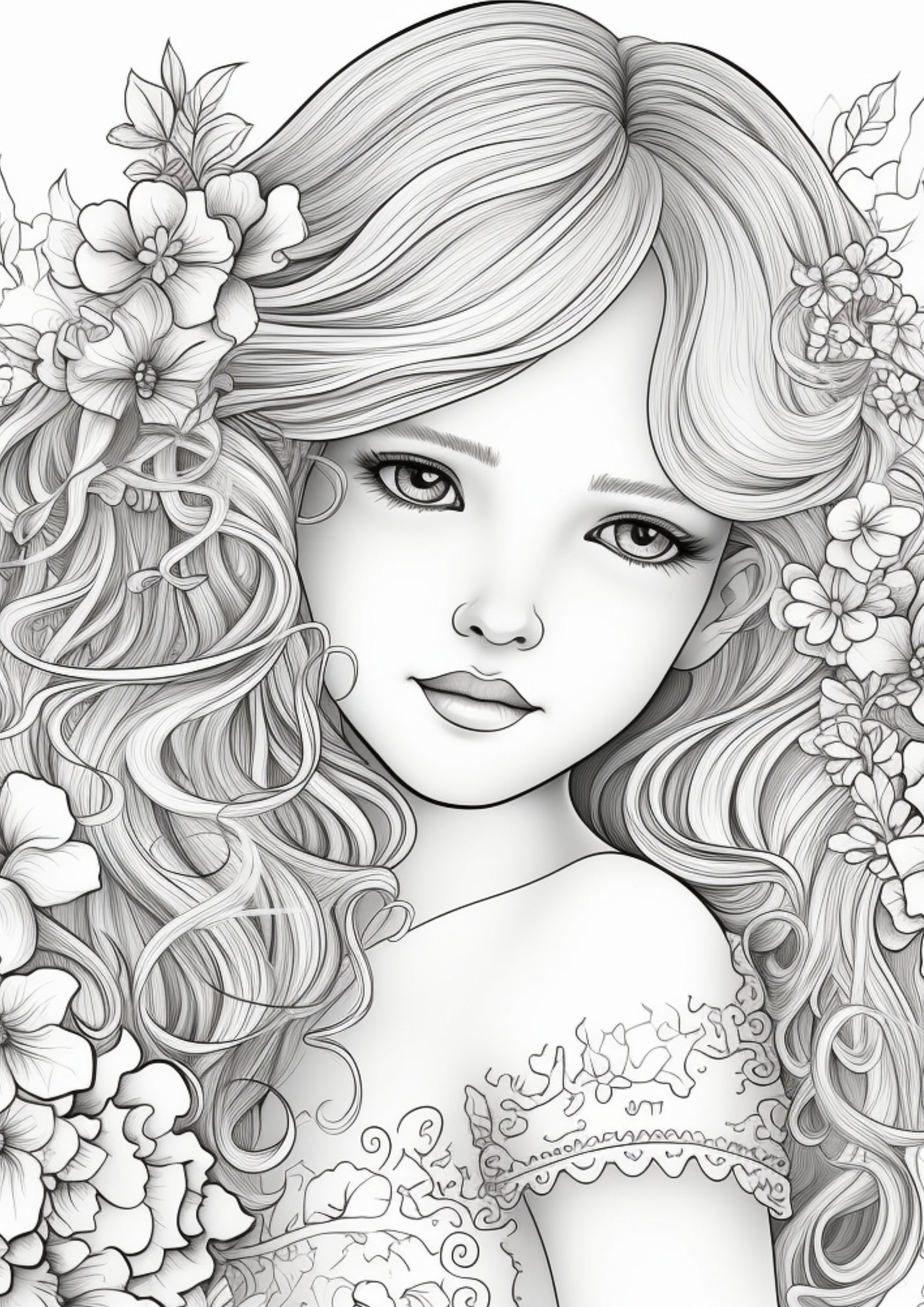 25 Flower Girl Coloring Pages, Adults Kids Instant Download