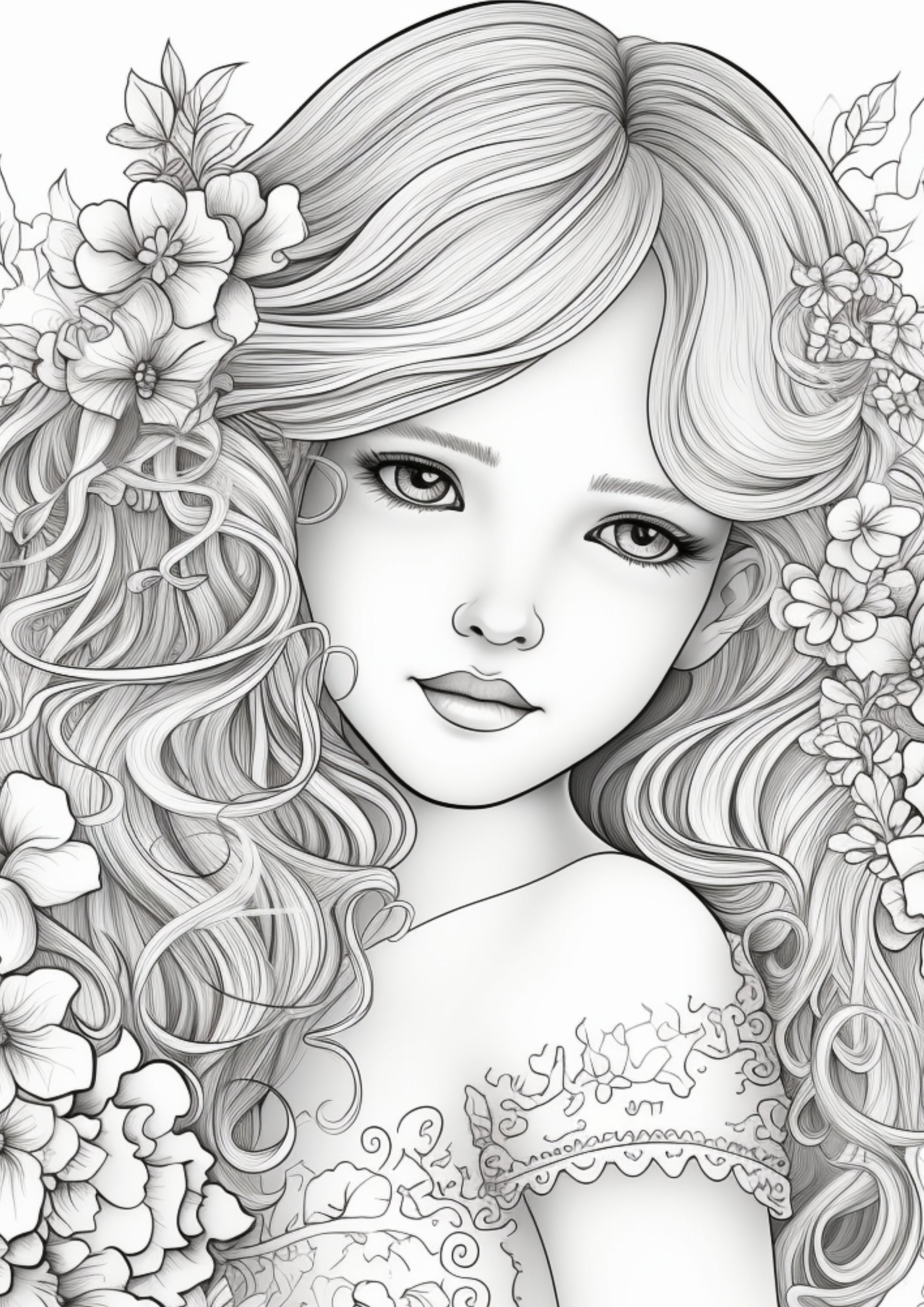 25 Flower Girl Coloring Pages, Adults Kids Instant Download