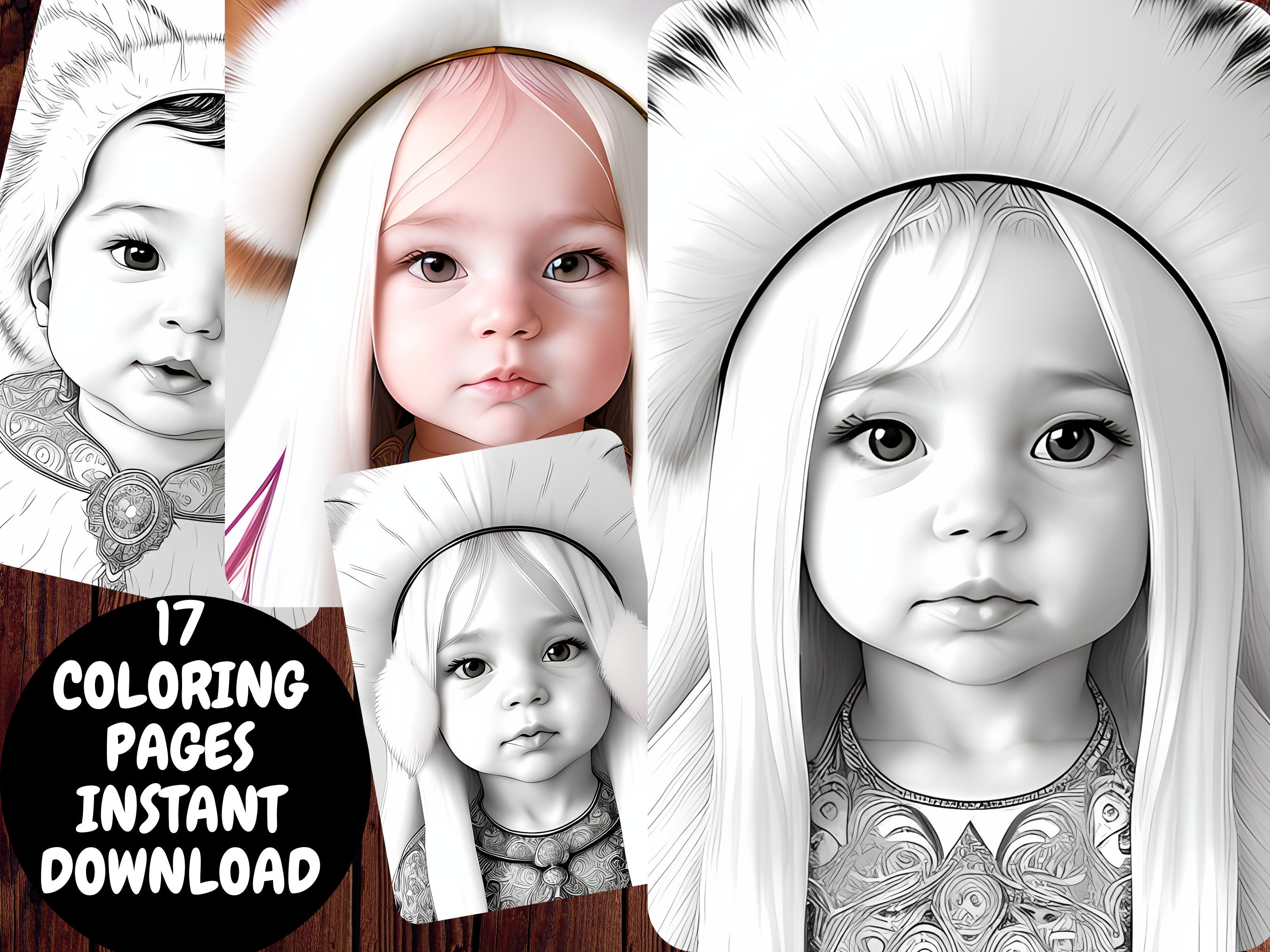 17 Realistic Baby Portrait Coloring Pages, Adults Kids Instant Download