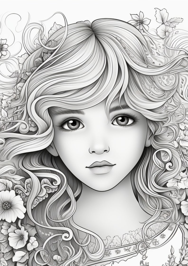 25 Gorgeous Flower Girl Coloring Pages, Adults Kids Instant Download ...