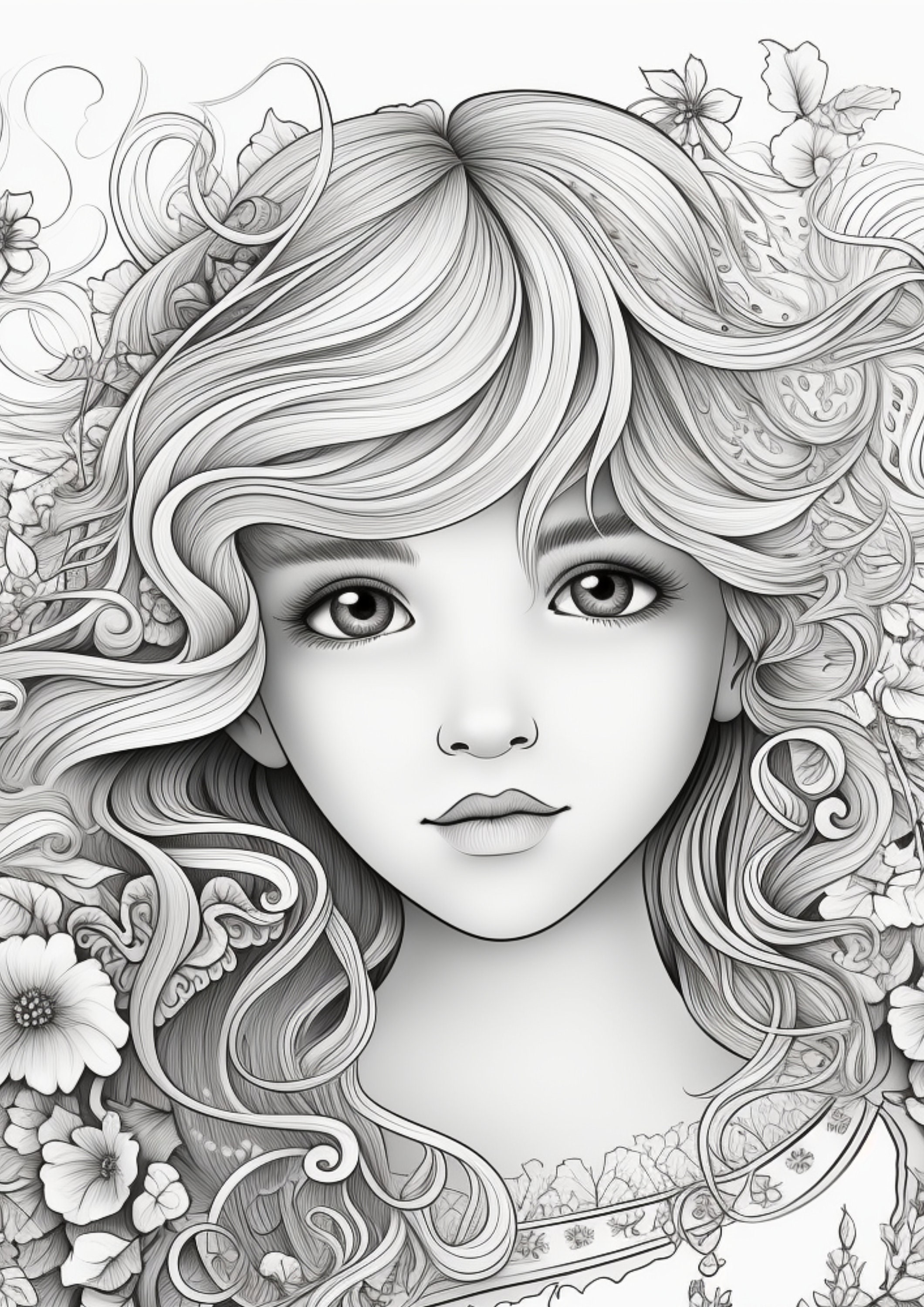 25 Flower Girl Coloring Pages, Adults Kids Instant Download