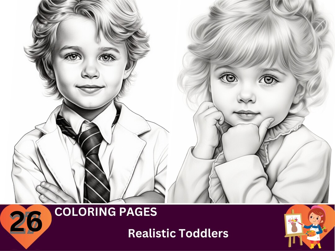 26 Realistic Toddlers Coloring Pages, Adults + Kids- Instant Download ...