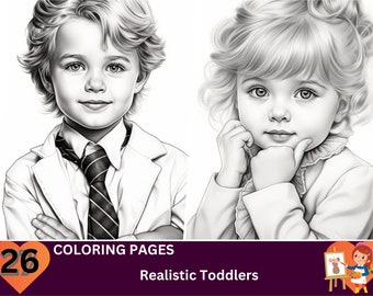 26  Realistic Toddlers Coloring Pages, Adults + kids- Instant Download, Grayscale, Gift, Printable Art, Fall Mandala Floral Coloring Books
