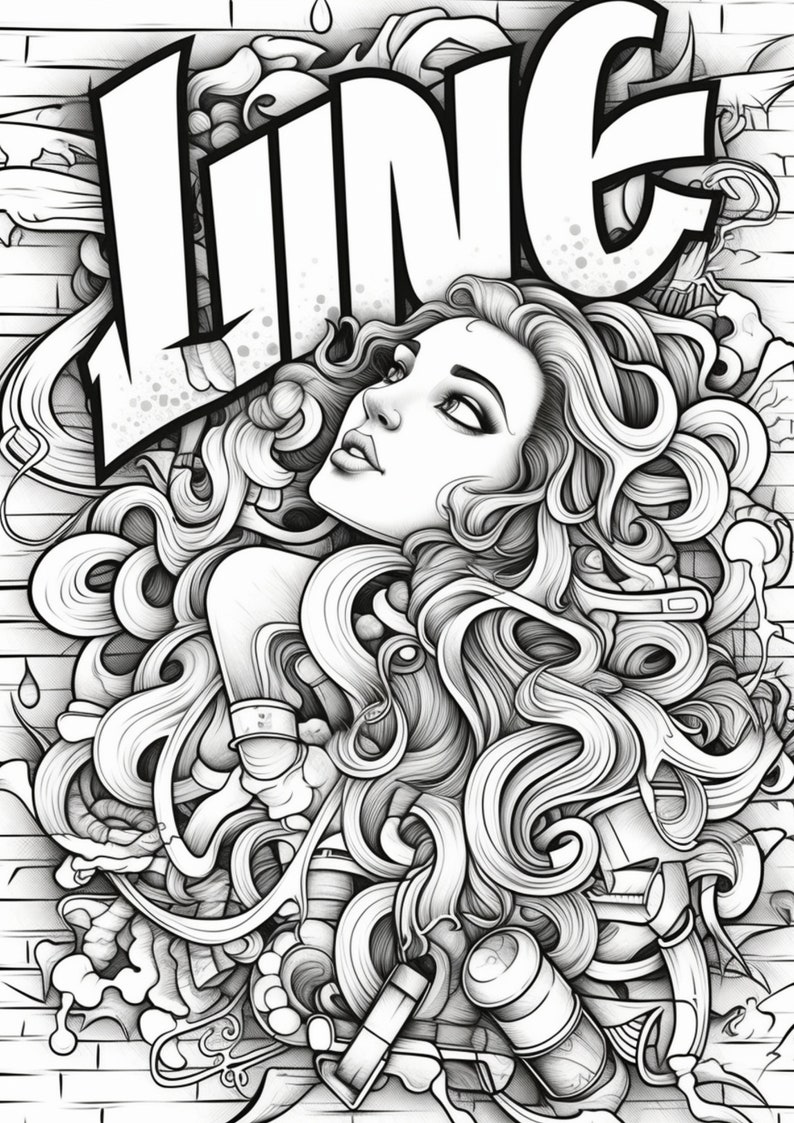 19 Graffiti Poster Style Coloring Pages, Adults Kids Instant Download