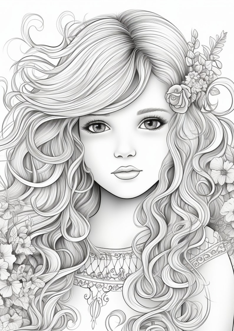 25 Flower Girl Coloring Pages, Adults Kids Instant Download