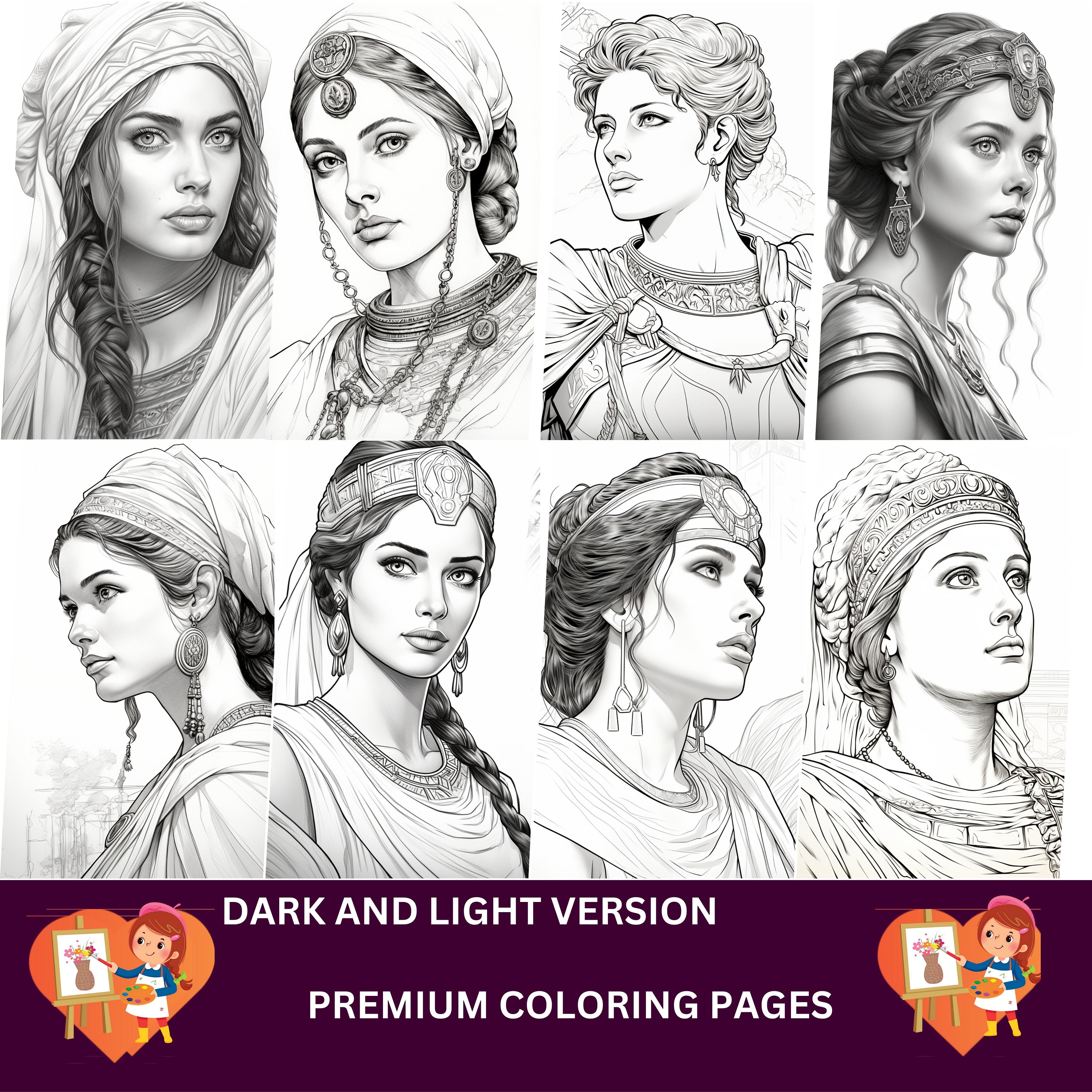24 Roman Empire Woman Coloring Pages, Adults Kids- Instant Download ...