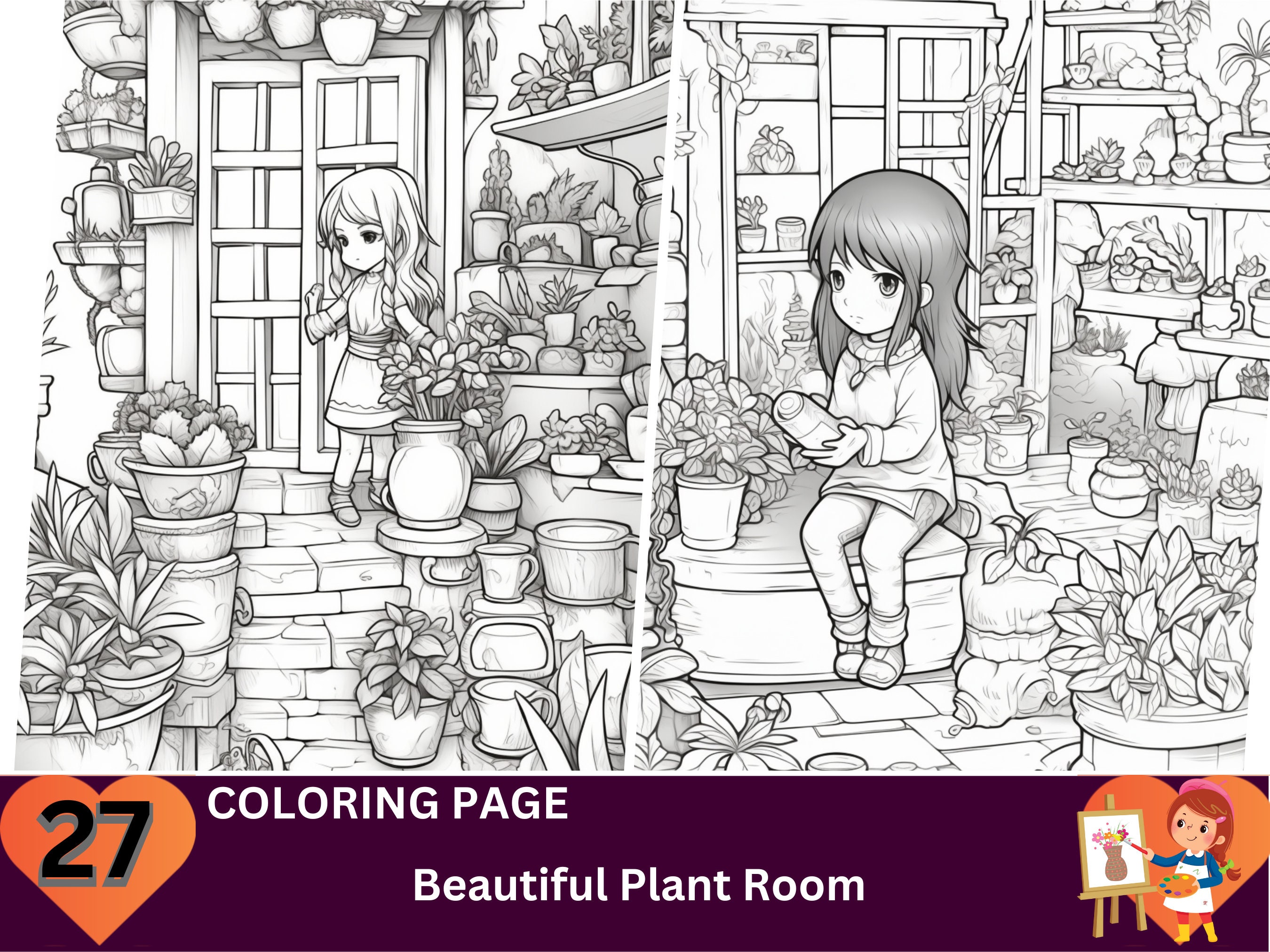 27 Plant Room Fantasy Coloring Pages for Adults and Kids - Etsy