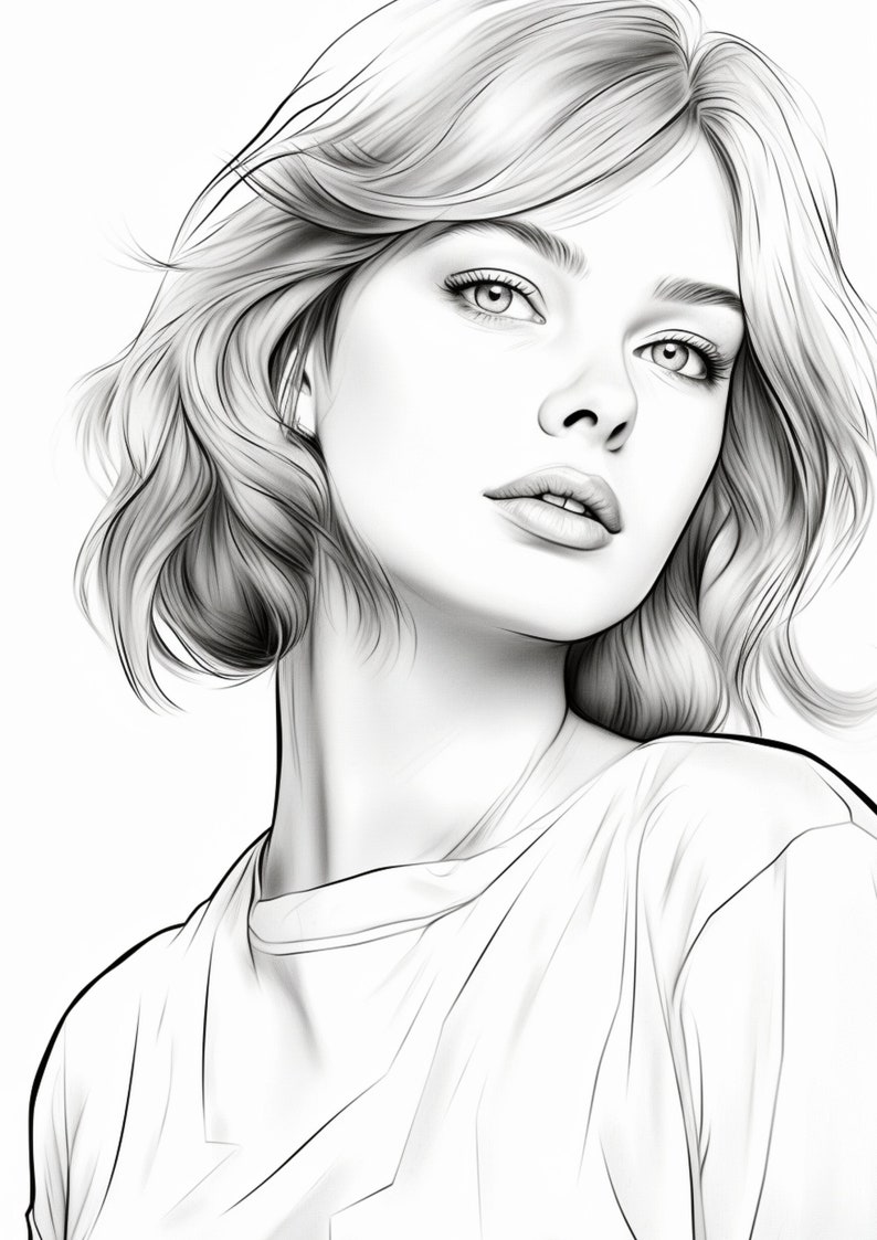 34 Realistic Woman Coloring Pages, Adults Kids Instant Download ...