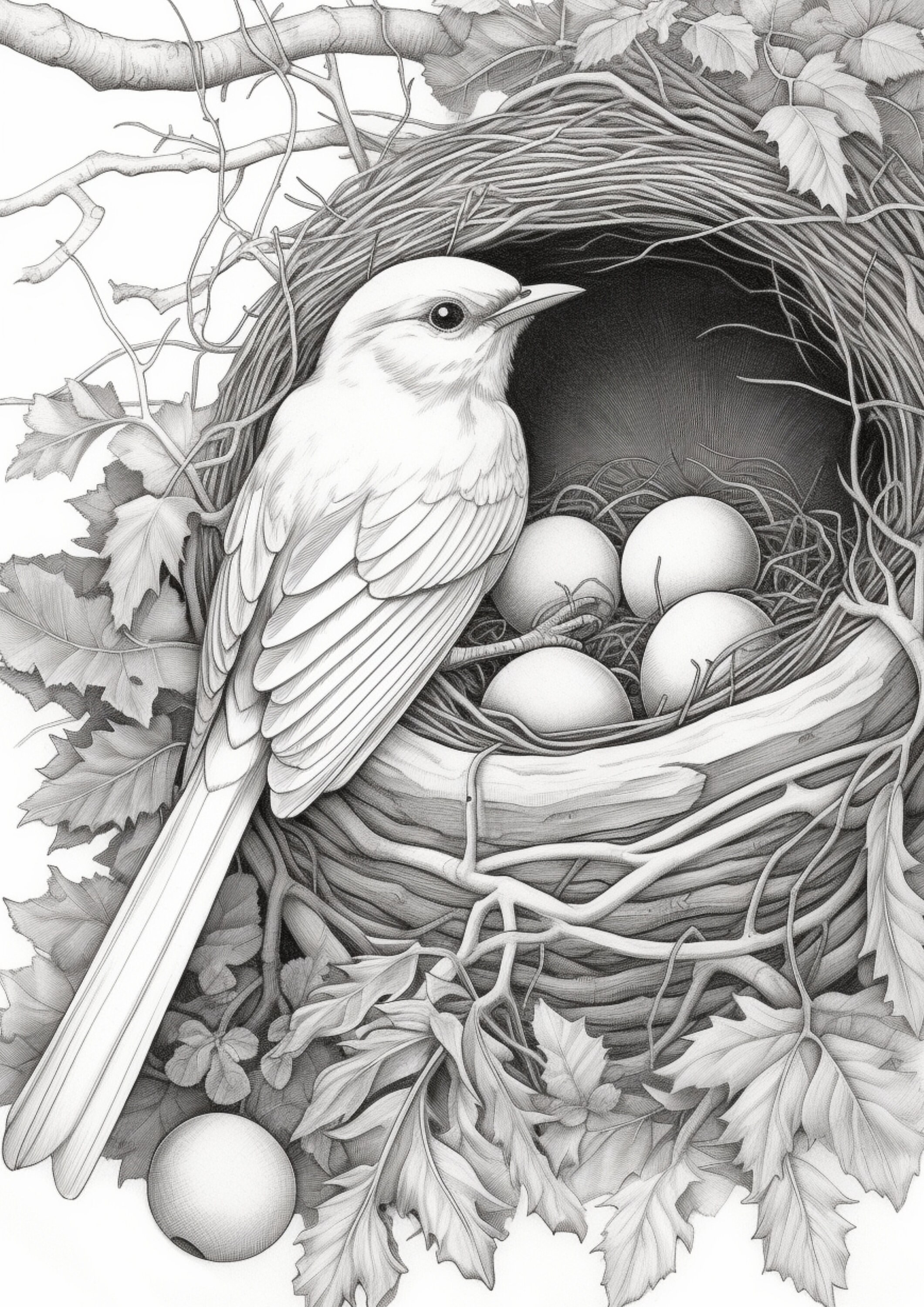 大人と子供向けのかわいい鳥の巣の塗り絵 34 ページ、即時ダウンロード、グレースケールの塗り絵、花の曼荼羅アニメ ファンタジー塗り絵 - Etsy 日本, image size:2121x3000