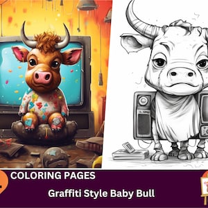 24 Baby Bull Coloring Pages, Adults + kids- Instant Download, Grayscale, Gift, Printable Art, Fall Mandala Floral Coloring Books PDF,