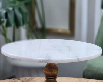 Natural Marble Cake Cake Stand , Cake Stand With Wooden Legs,Marble Presentation Stand, Marble Cheese Plate