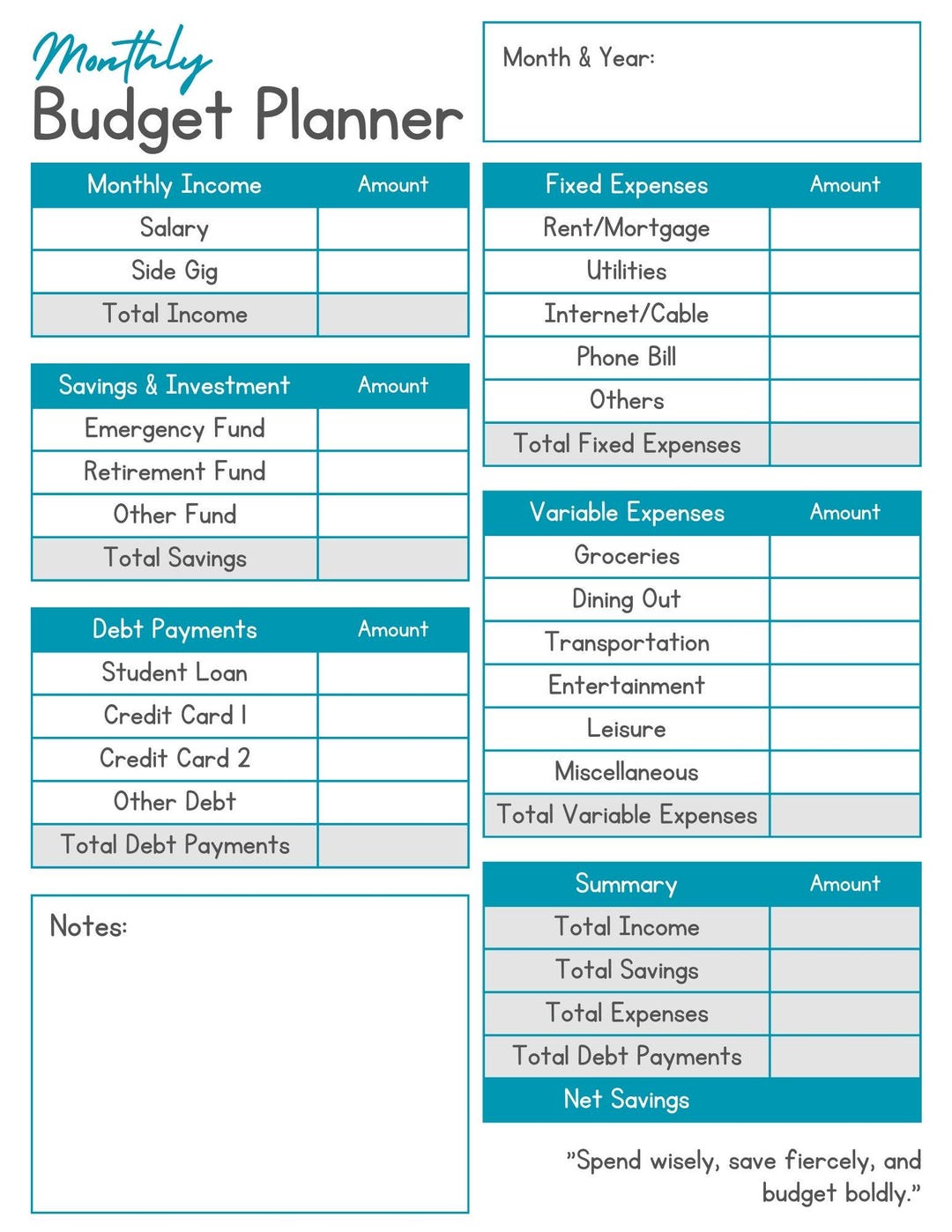 Monthly Budget Planner Etsy Monthly Budget Planner Etsy
