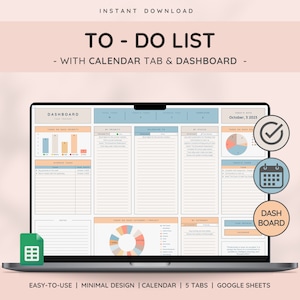 To Do List, Task Tracker, and Productivity Planner - Daily, Weekly, Monthly Organization & Task Management Template with Dashboard