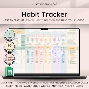 Rastreador de Hábitos Planilhas Google Diário Semanal Mensal Rastreador de Metas Planejador de Rotina Modelo de Planilha Gerenciamento de Tempo Painel Digital Planejador