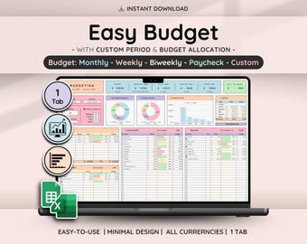 Easy Budget Planner for Google Sheet Budget Spreadsheet w/ Weekly | BiWeekly | Paycheck | Monthly Budget | Reconciliation & Expense Tracker