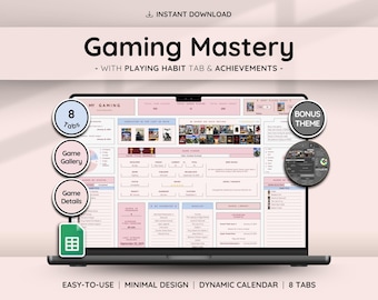 Gaming Tracker Toolkit with Games Gallery | Interactive Progress | Game Review | Great Gift for Game Lovers | Dynamic Calendar Template