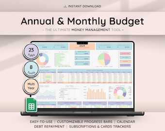 Annual Budget Dashboard & Monthly Budget Spreadsheet for Google Sheets | Debt Tracker | Credit Tracker | Debt Snowball
