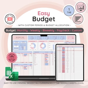 Easy Budget Planner per Google Sheet Foglio di calcolo del budget con budget settimanale/bisettimanale/stipendio/mensile/riconciliazione e monitoraggio delle spese
