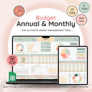 Pianificatore di budget annuale e modello di budget mensile per Fogli Google / Pianificatore finanziario / Monitoraggio delle fatture e Monitoraggio dei debiti