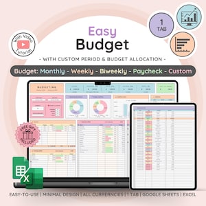 Easy Budget Planner for Google Sheet Budget Spreadsheet w/ Weekly | BiWeekly | Paycheck | Monthly Budget | Reconciliation & Expense Tracker