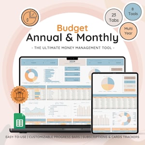 Monats- und Jahresbudgetplaner für Google Sheets | Geldschein Tracker | Einnahmen Ausgaben Tracker | Abonnements-Tracker