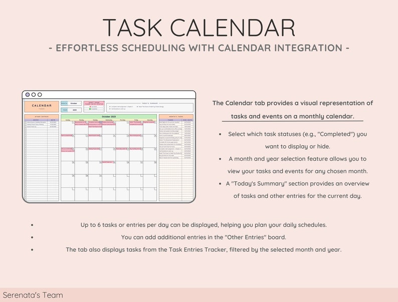 Calendar View - Visualize Tasks, Events, and Deadlines on a Monthly Calendar - Stay Organized and Efficient with Our Task Tracker Template