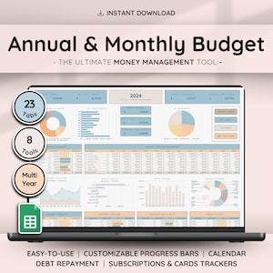 Monthly & Annual Budget Planner for Google Sheets | Bill Tracker | Income Expenses Tracker | Subscriptions Tracker