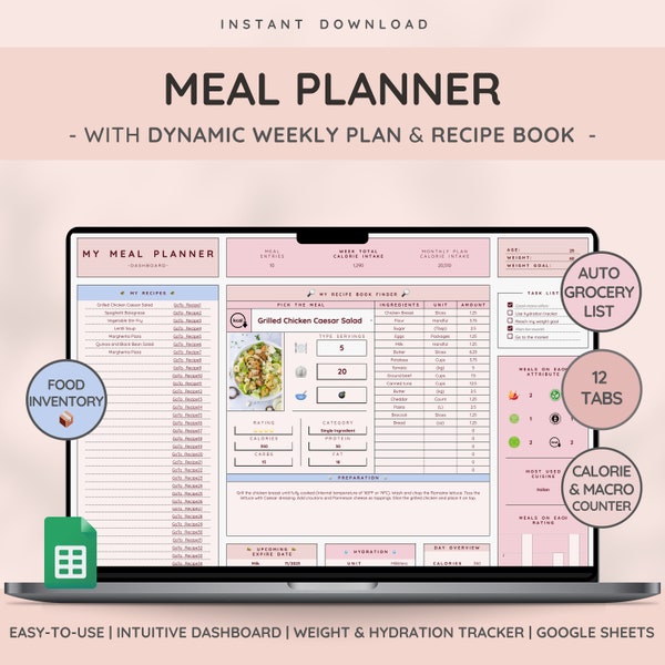 Weekly Meal Planner | Transform Your Cooking | Water Tracker | Weight Loss Tracker | Inventory & Auto Grocery List | Calorie Counter