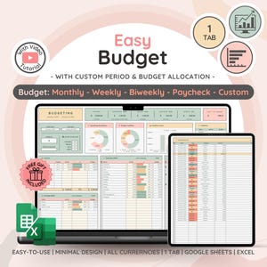 Eenvoudige budgetplanner voor Google-spreadsheet Budgetspreadsheet met wekelijks | Tweewekelijks | Salaris | Maandbudget | Afstemmings- en onkostenregistratie
