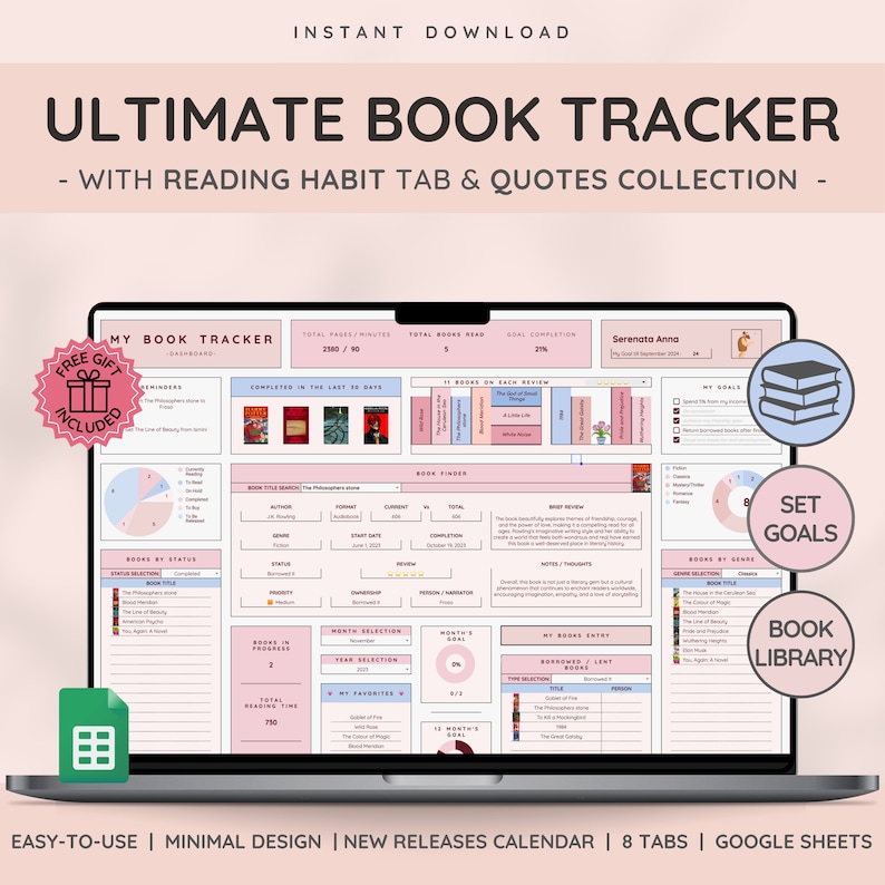 Ultimate Book & Reading Tracker with Book Collection Reading Planner and Book Review Spreadsheet Great Gift for Book Lovers image 1