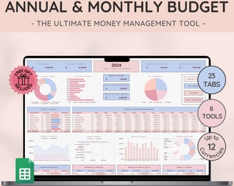 Annual Budget Spreadsheet & Monthly Budget Planner for Google Sheets | Debt and Savings, Spending and Income Tracker