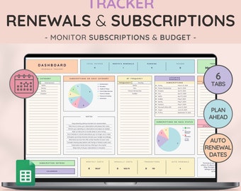 Streamline Your Subscriptions | Effortless Tracking & Financial Planning Template | Automated Renewal Dates | Cost Calculations
