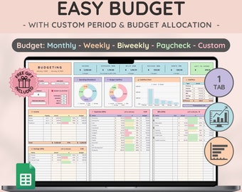 Easy Budget Planner for Google Sheet Budget Spreadsheet w/ Weekly | BiWeekly | Paycheck | Monthly Budget | Reconciliation & Expense Tracker