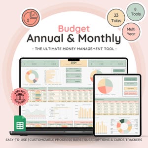 Jahresbudgetplaner & monatliche Budgetvorlage für Google Sheets | Haushaltsplaner | Bill Tracker und Debt Tracker