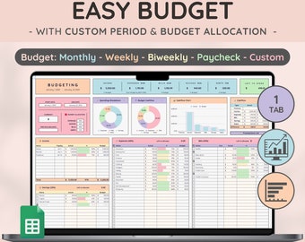 Easy Budget Planner for Google Sheet Budget Spreadsheet w/ Weekly | BiWeekly | Paycheck | Monthly Budget | Reconciliation & Expense Tracker