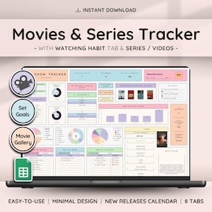 Shows Movies & Videos Tracker with Gallery Collection | Series Planner with Review Spreadsheet | Great Gift for Film Lovers
