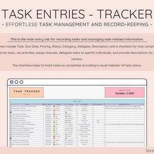 Task Entries-Tracker - Log, Prioritize, and Manage Tasks with Due Dates, Priorities, and Categories - Streamlined Task Management.