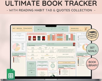 Ultieme boek- en leestracker met boekencollectie | Leesplanner en boekrecensiespreadsheet | Geweldig cadeau voor boekenliefhebbers