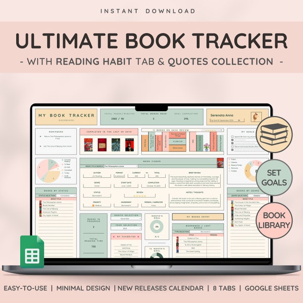 Ultimate Book & Reading Tracker with Book Collection | Reading Planner and Book Review Spreadsheet | Great Gift for Book Lovers