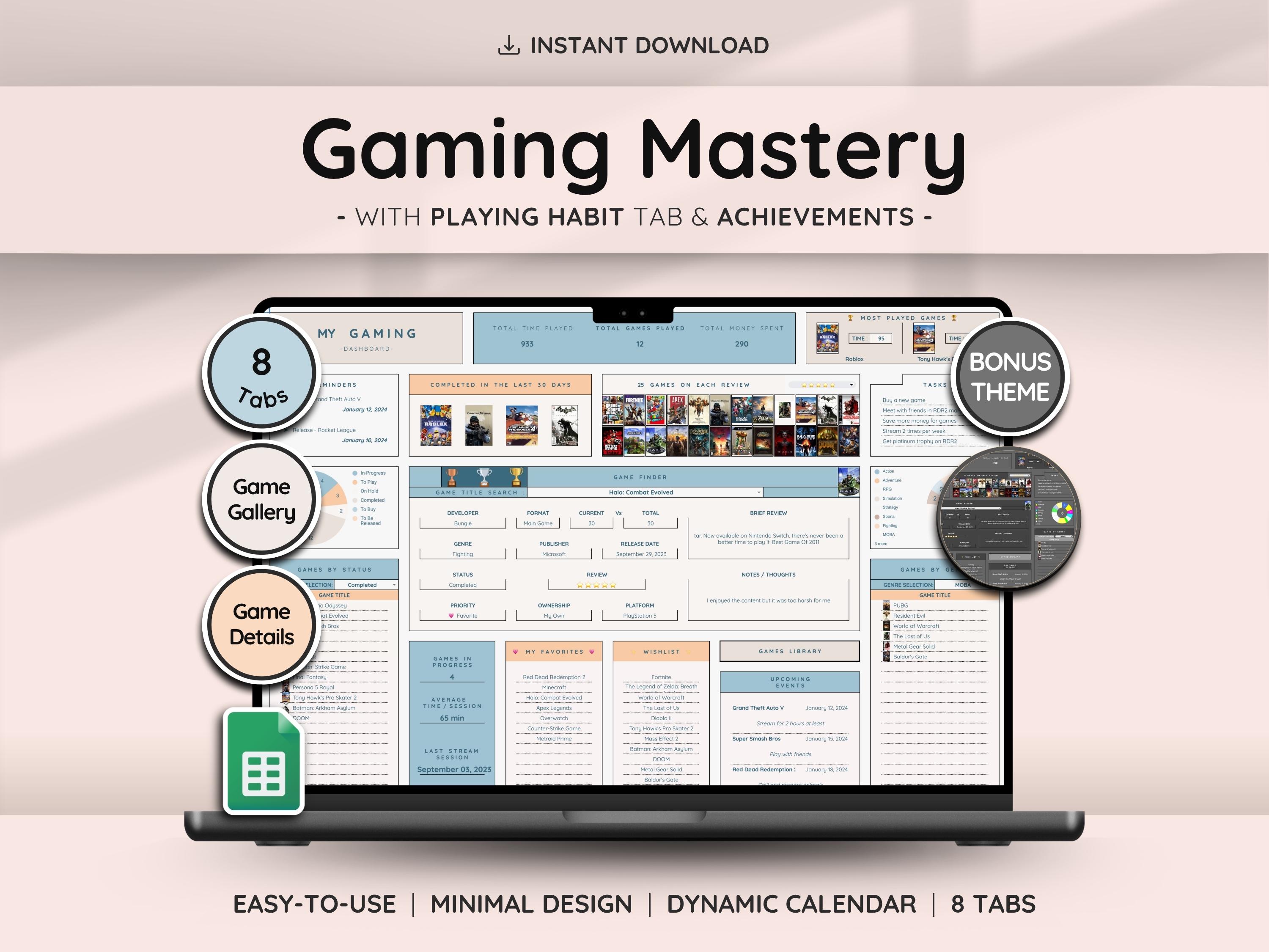 Gaming Tracker Toolkit with Games Gallery | Interactive Progress | Game Review | Great Gift for Game Lovers | Dynamic Calendar Template