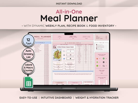 Weekly Meal Planner | Transform Your Cooking | Water Tracker | Weight Loss Tracker | Inventory & Auto Grocery List | Calorie Counter