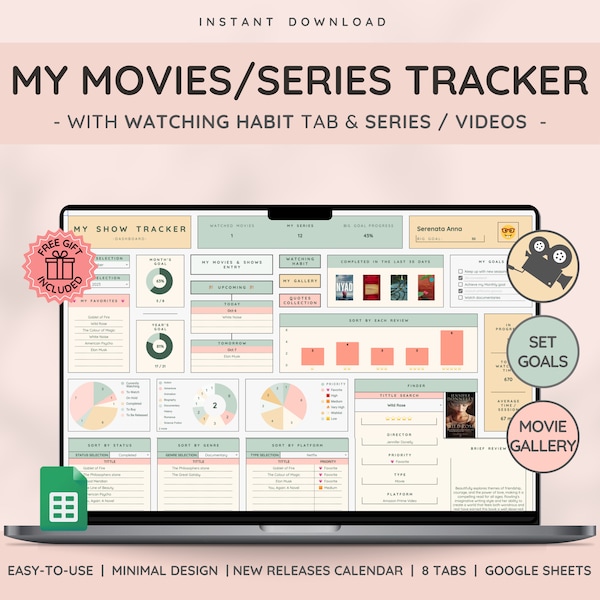 Zeigt den Film- und Video-Tracker mit Galeriesammlung | Serienplaner mit Rezensionstabelle | Tolles Geschenk für Filmliebhaber