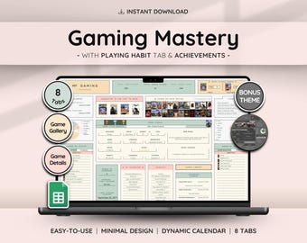 Gaming Tracker Toolkit with Games Gallery | Interactive Progress | Game Review | Great Gift for Game Lovers | Dynamic Calendar Template