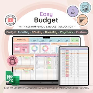 Eenvoudige budgetplanner voor Google-spreadsheet Budgetspreadsheet met wekelijks | Tweewekelijks | Salaris | Maandbudget | Afstemmings- en onkostenregistratie