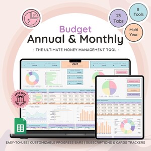 Jaarlijks budgetdashboard en maandelijkse budgetspreadsheet voor Google Spreadsheets | Schuldentracker | Krediettracker | Schuldensneeuwbal