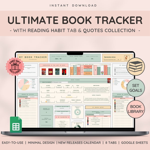 Ultimate Book & Reading Tracker with Book Collection | Reading Planner and Book Review Spreadsheet | Great Gift for Book Lovers