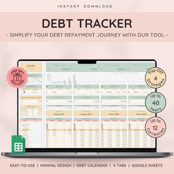 Debt Payoff Tracker & Haushaltsplaner | Schuld-Schneeball - Schuld-Lawine | Zahlungs-Tracker | Kreditkartenauszahlung