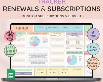 Streamline Your Subscriptions | Effortless Tracking & Financial Planning Template | Automated Renewal Dates | Cost Calculations