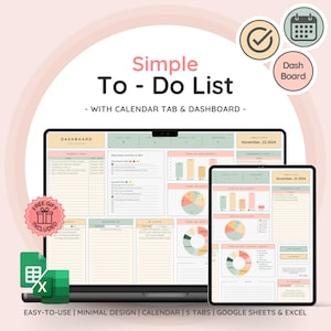 To Do List, Task Tracker, and Productivity Tool - Daily, Weekly, Monthly Organization & Task Management Template with Dashboard